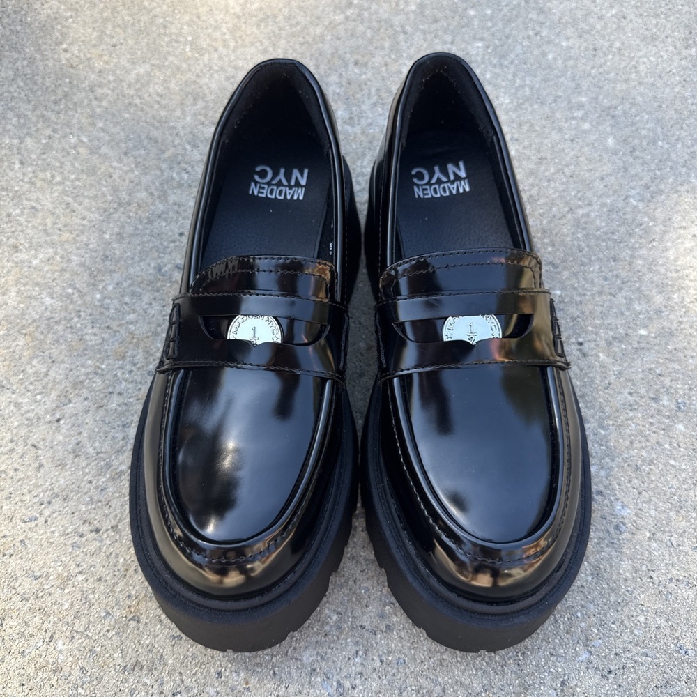 Madden NYC Platform Lug Sole Coin Y2K BLACK Loafers WOMEN'S SIZE 7 (NEW NO TAGS)